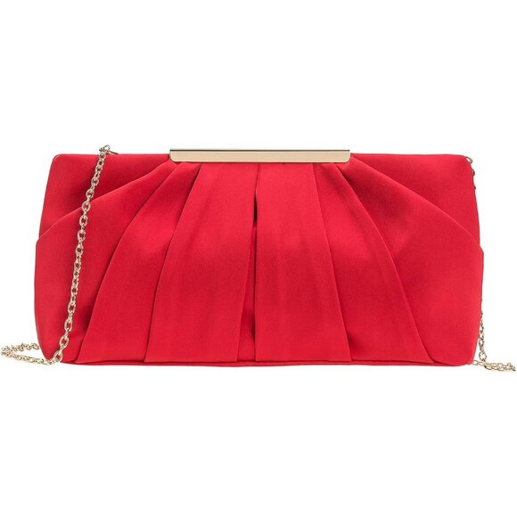 ⚡ Women\'s Elegant Evening Pleated Satin Simple Classy Formal Red Clutch Bag